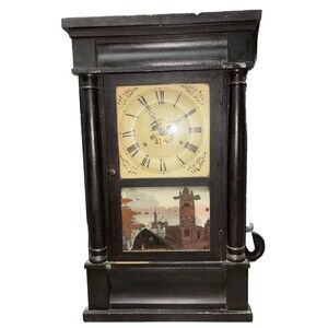 Seth Thomas Antique Brass  Mantle Clocks 25x15x4.5” Painted Glass Door Weighted